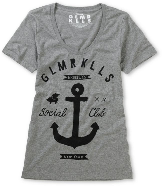 Glamour Kills Girls Brooklyn Anchor Club Grey Tee Shirt