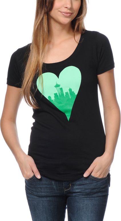 Casual Industrees Heart My City Black Scoop Neck Tee Shirt