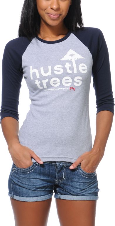 LRG Girls Hustle Trees Grey & Navy Baseball Tee Shirt