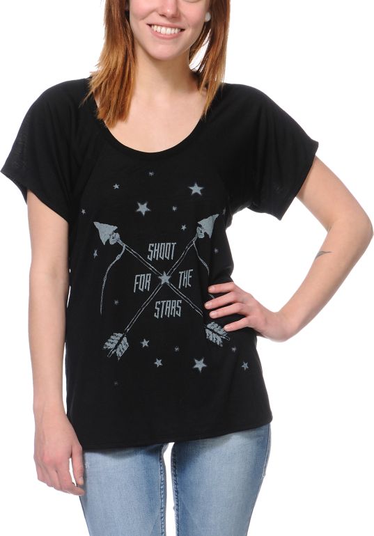 Jawbreaking Shoot For The Stars Black Flowy Tee Shirt
