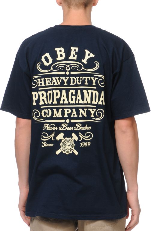 Obey Heavy Duty Propaganda Navy Tee Shirt