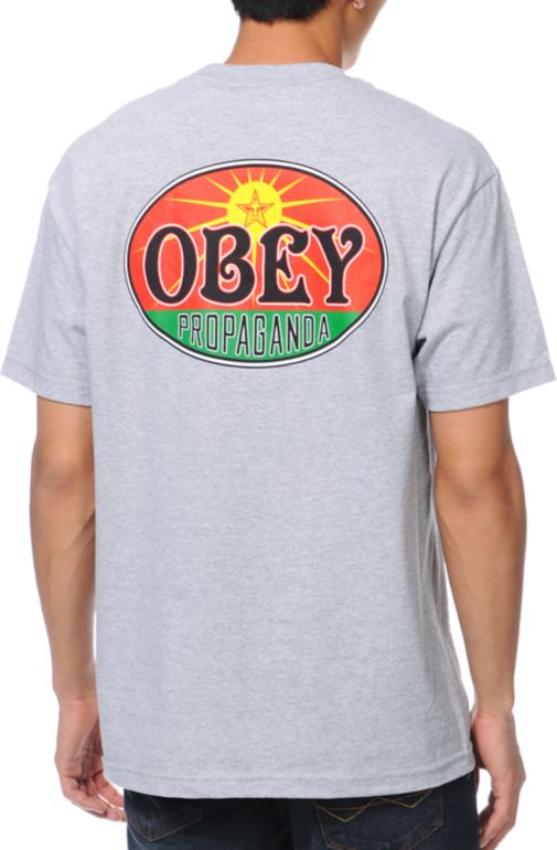 Obey Rising Sun Heather Grey Pocket Tee Shirt