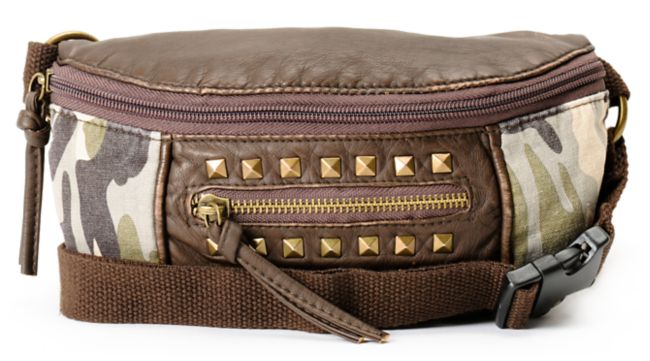 T-Shir & Jeans Dark Brown & Camo Print Studded Fanny Pack