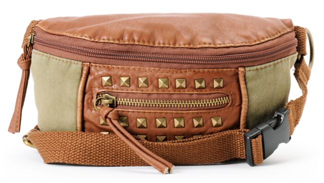 T-Shirt & Jeans Olive & Brown Studded Fanny Pack