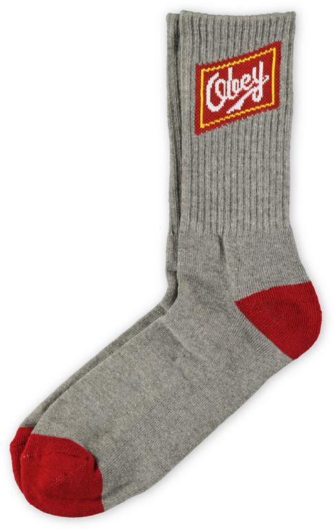 Obey Malt Liquor Grey & Red Crew Socks