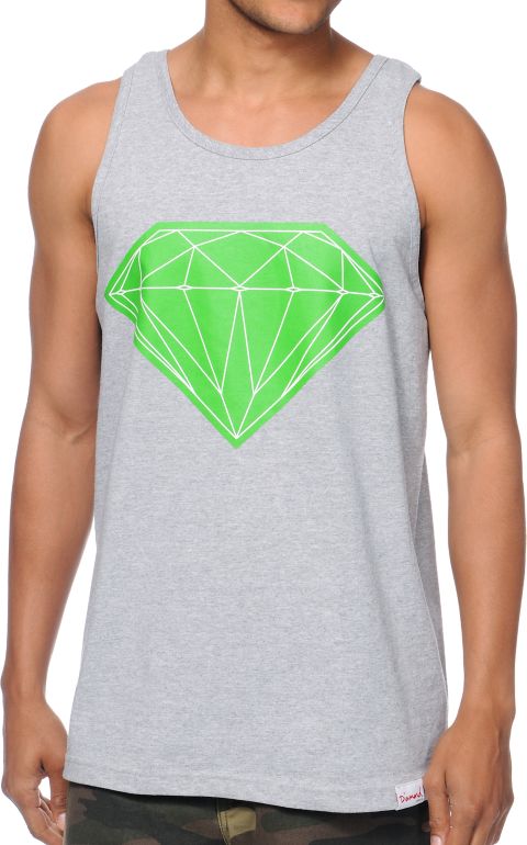 Diamond Supply Big Brilliant Heather Grey & Lime Tank Top