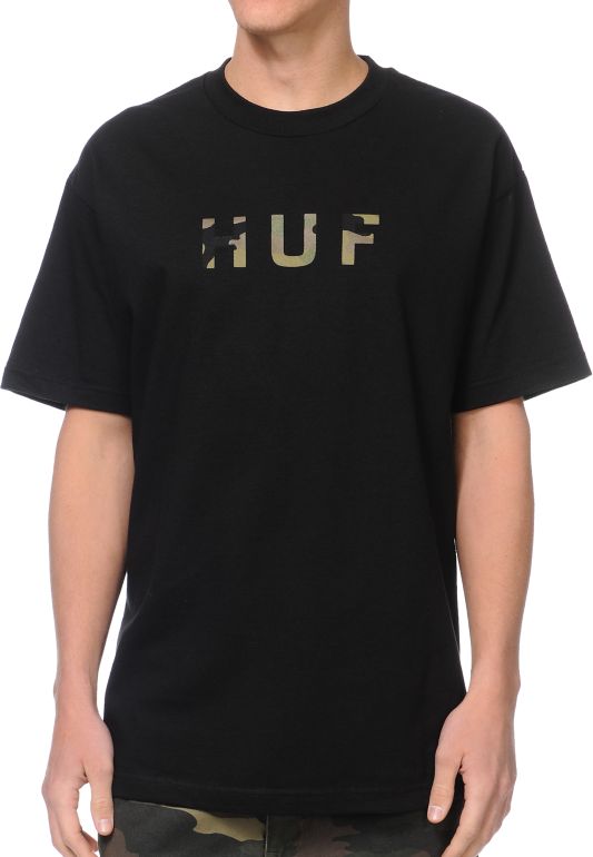 HUF Original Logo Black & Camo Fill Tee Shirt