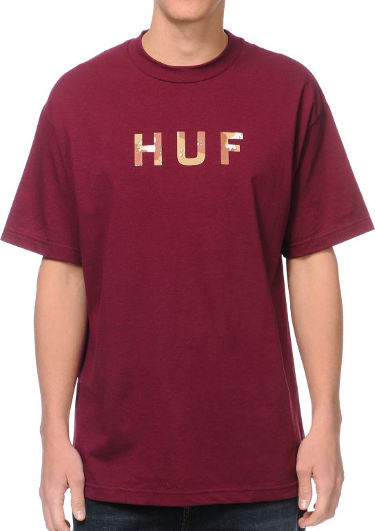 HUF Original Logo Burgundy & Camo Fill Tee Shirt