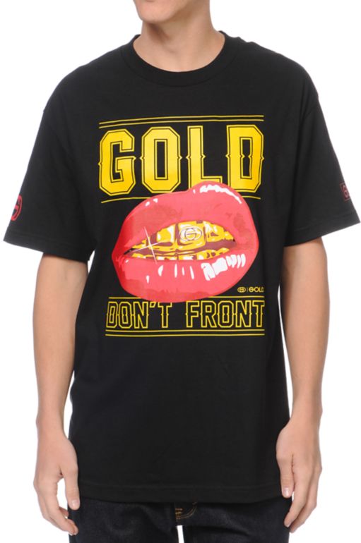 Gold Wheels Dont Front Black Tee Shirt