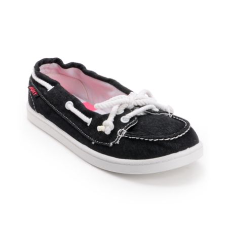 Roxy Ahoy II Black Washed Canvas Slip On Shoe