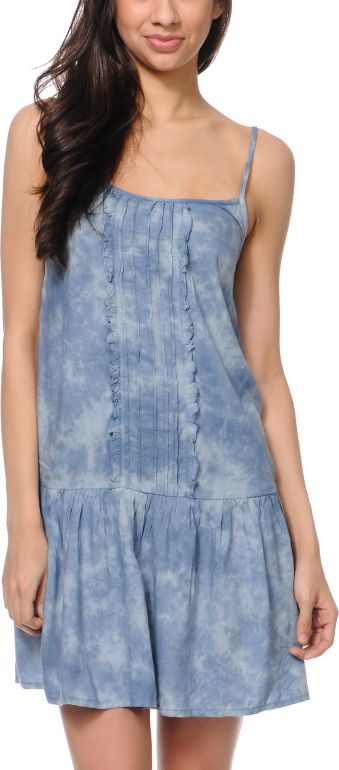 Love, Fire Drop Waist Blue & White Tie Dyed Dress