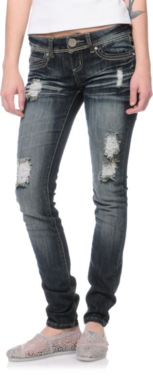 Almost Famous Tammy Dark Wash Bling Skinny Jeans