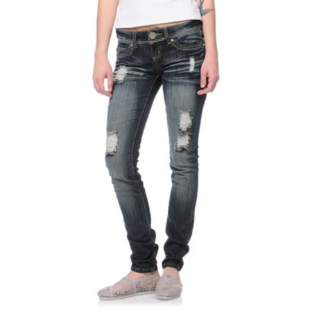 Almost Famous Tammy Dark Wash Bling Skinny Jeans