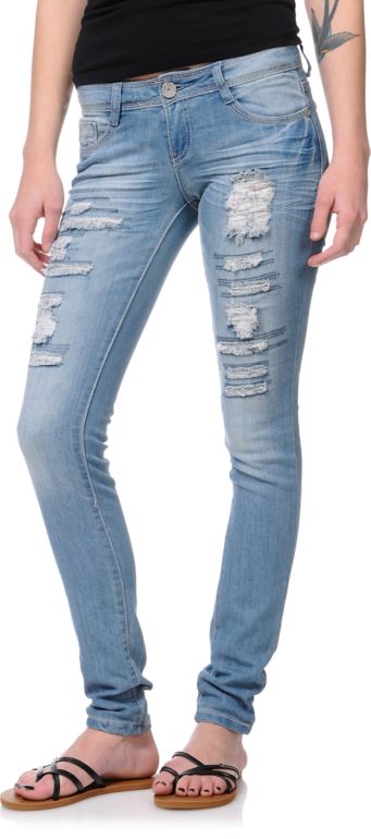 Almost Famous Monica Destructed Medium Wash Skinny Jeans
