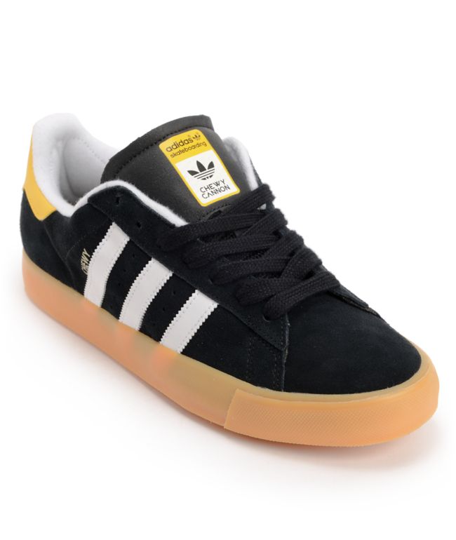 Adidas Campus Vulc Black, White & Sun Suede Skate Shoe