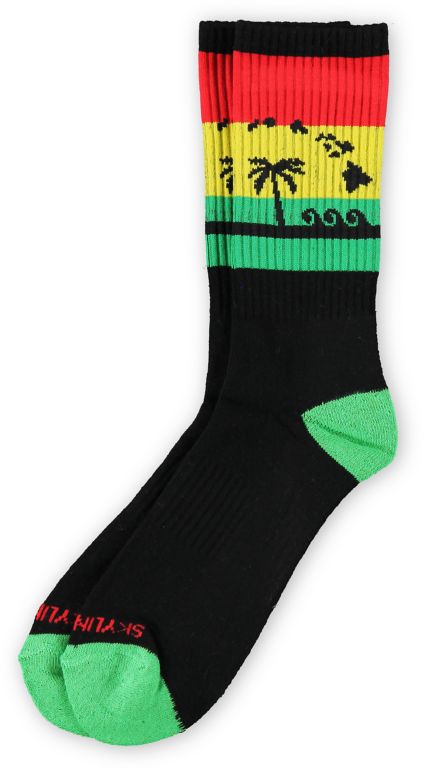 Skyline Socks Hawaii Black & Rasta Crew Socks