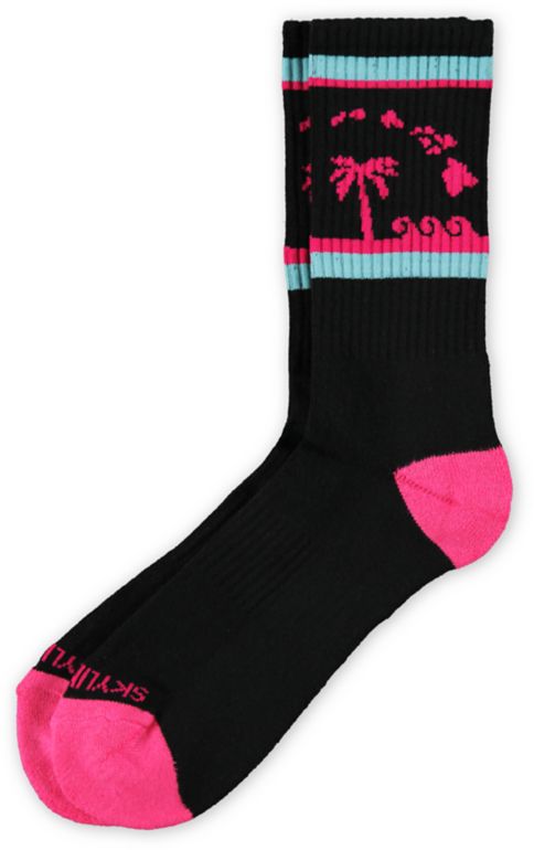 Skyline Socks Hawaii Black, Teal & Pink Crew Socks