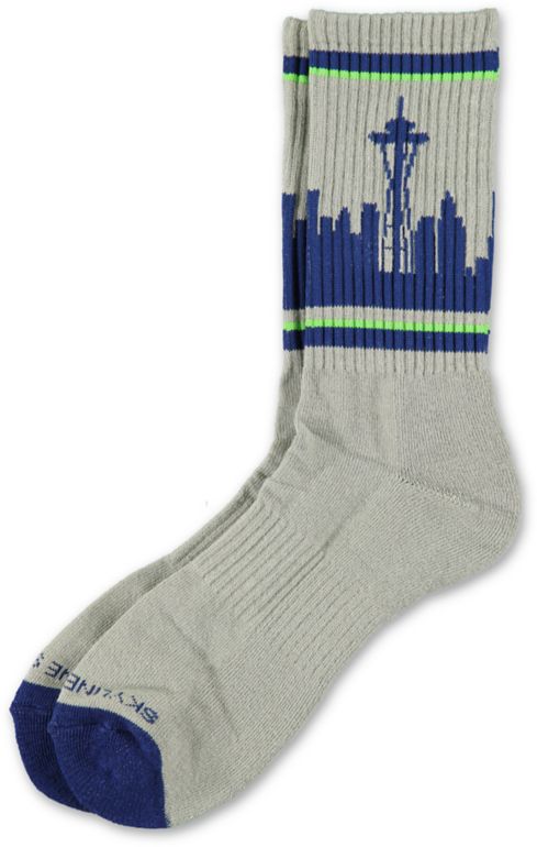 Skyline Socks Seattle Grey, Blue & Lime Crew Socks