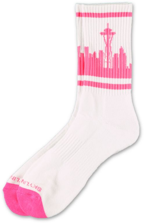 Skyline Socks Seattle White & Pink Crew Sock