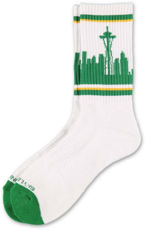 Skyline Socks Seattle White & Green Crew Socks