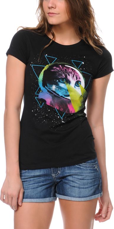 Bitter Sweet Space Laser Kitty Black Tee Shirt
