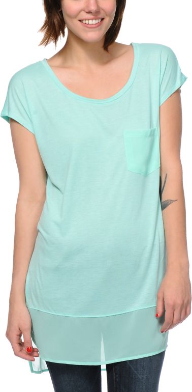 Jolt Mint & Chiffon Tunic Top