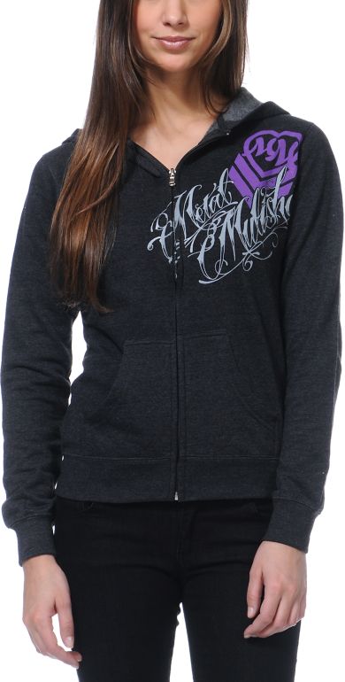 Metal Mulisha Girls Corset Charcoal Zip Up Hoodie