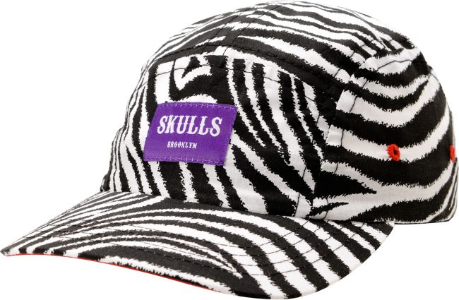 Skulls Zebra Print 5 Panel Hat