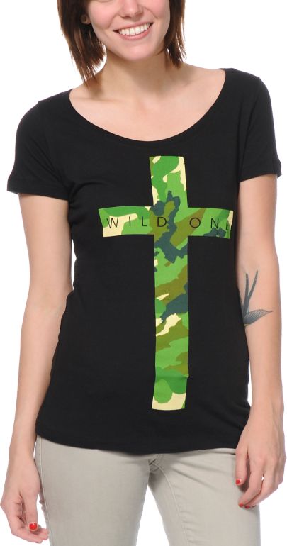 Empyre Girls Camo Cross Black Tee Shirt