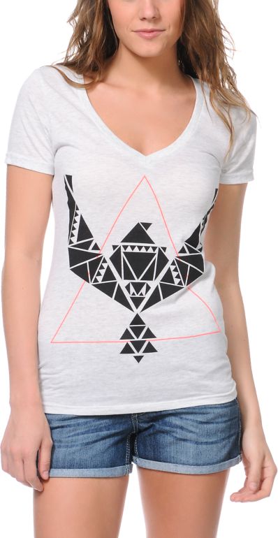 Empyre Girls Geometry Heather White V-Neck Tee Shirt