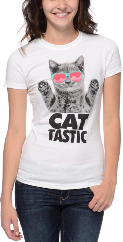 A-Lab Girls Cat Tastic White Tee Shirt