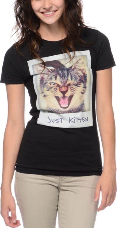 A-Lab Girls Just Kitten Black Tee Shirt