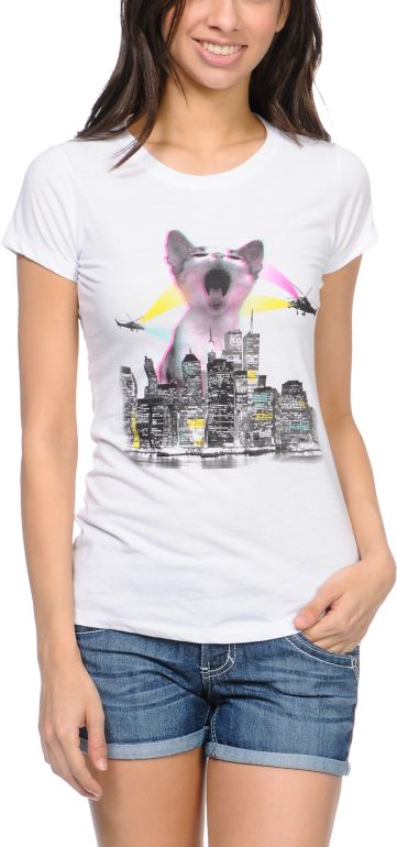 A-Lab Girls Kitty City White Tee Shirt