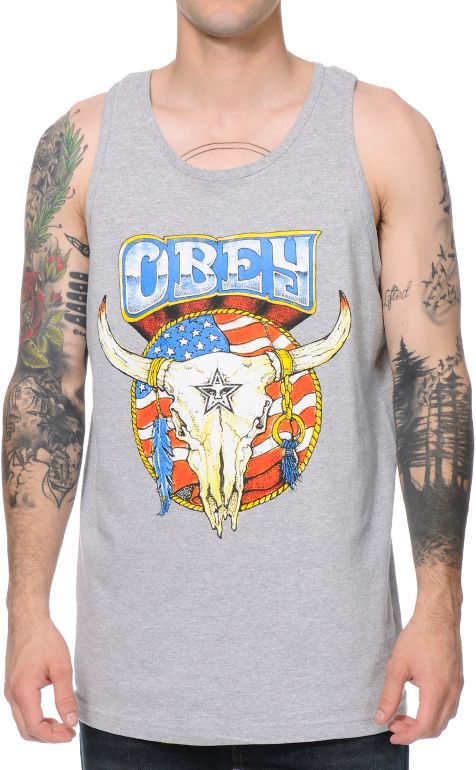 Obey Freedom Skull Heather Grey Tank Top