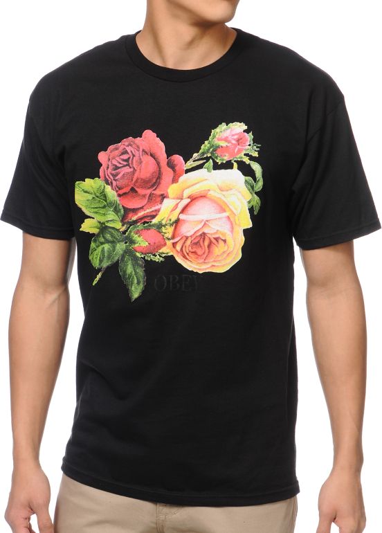 Obey Bed Of Roses Black Tee Shirt