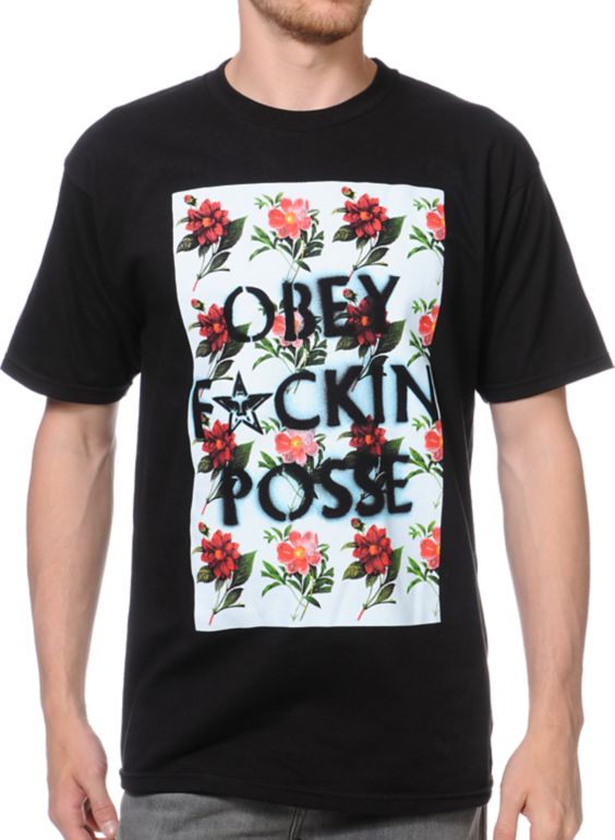 Obey Fckin Posse Black Tee Shirt