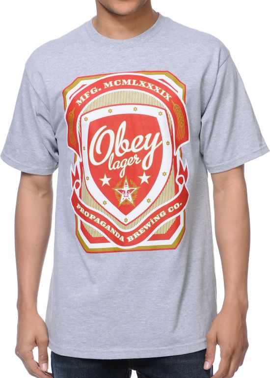 Obey Propaganda Brewing Co Heather Grey Tee Shirt
