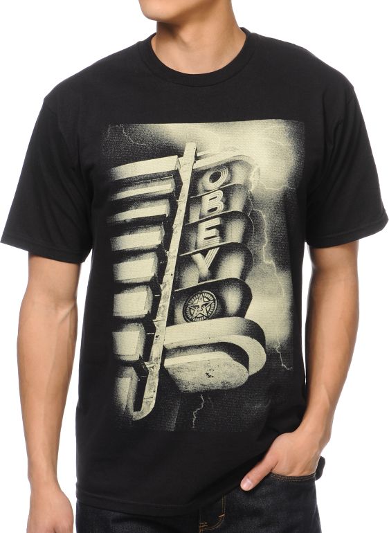 Obey Lightning Marquee Black Tee Shirt