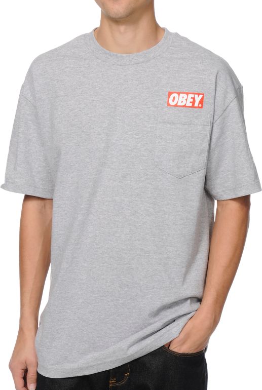 Obey Bar Pocket Heather Grey Tee Shirt