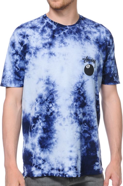 Stussy 8 Ball Blue and Black Tie Dye Tee Shirt