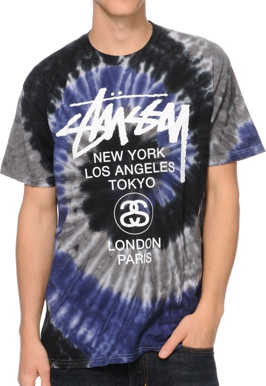 Stussy World Tour Swirl Purple & White Tie Dye Tee Shirt