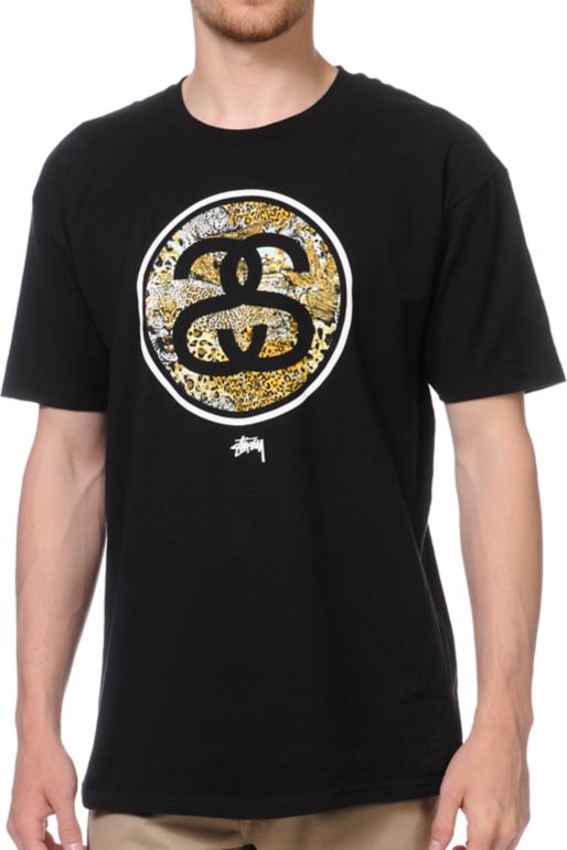 Stussy Cheetah Link Black Tee Shirt