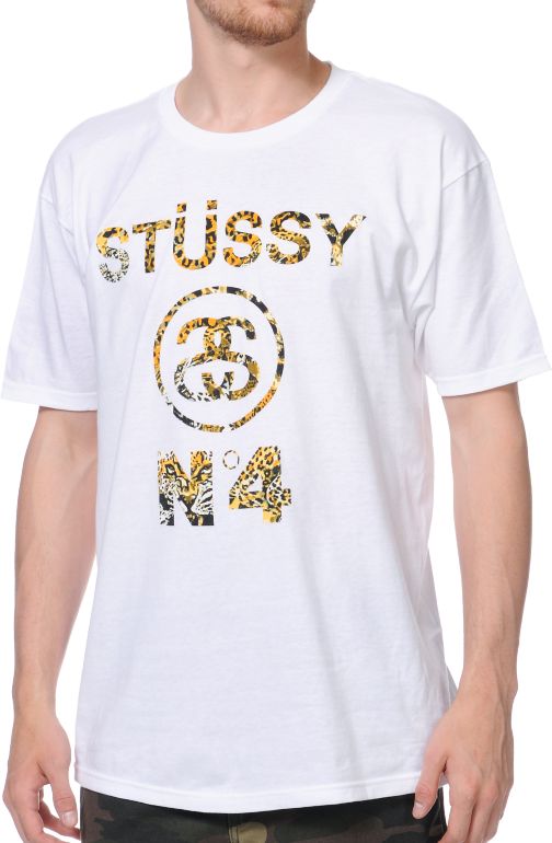 Stussy Cheetah Stussy No.4 White Tee Shirt