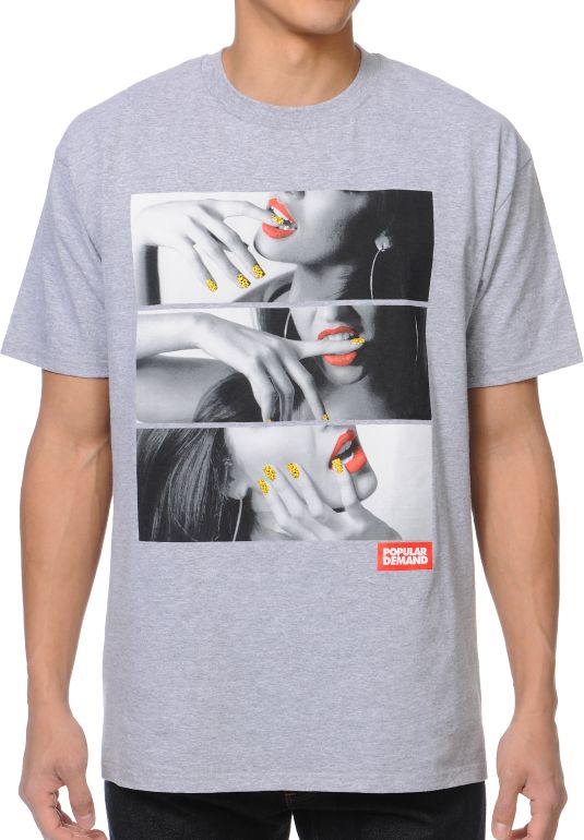 Popular Demand Lips & Nails Grey Tee Shirt
