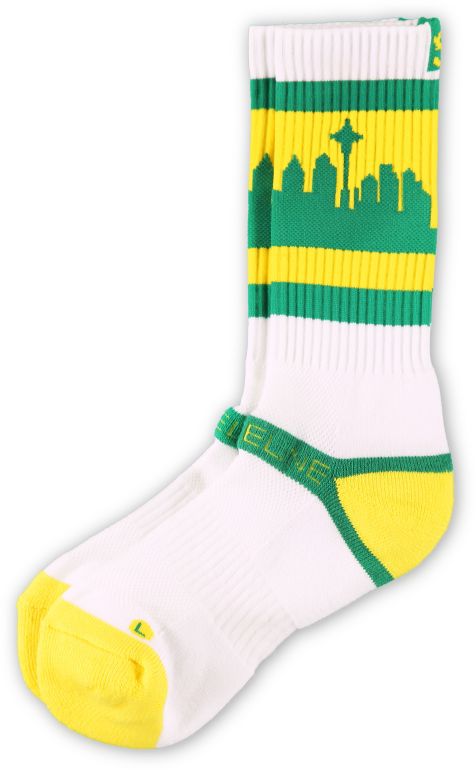 Strideline Classic SeaTown White, Green & Yellow Crew Socks