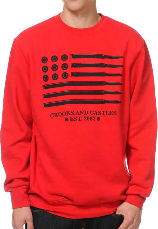 Crooks and Castles Ammo Flag Red Crew Neck Red Sweatshirt