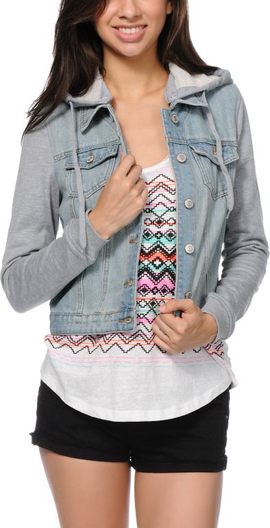 Thread and Supply Light Wash Hooded Denim Jacket