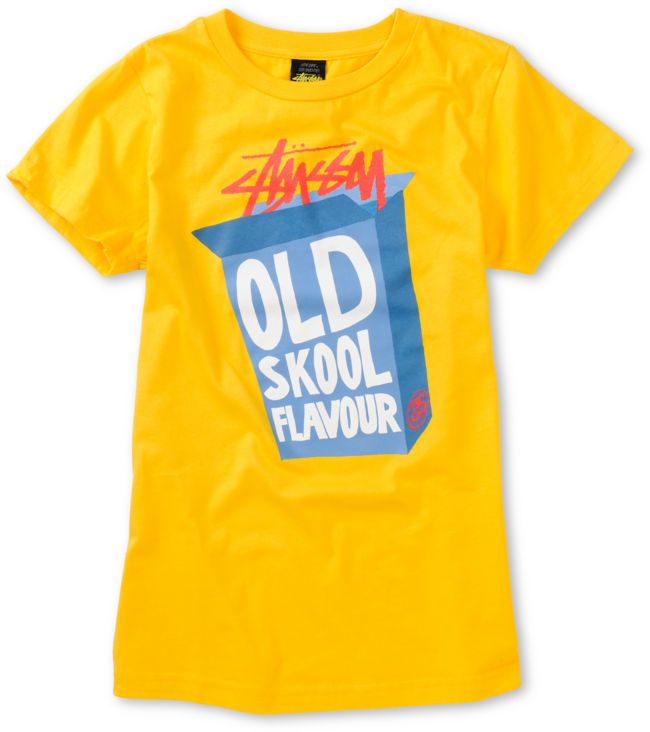 Stussy Girls Flavor Box Gold Yellow Tee Shirt