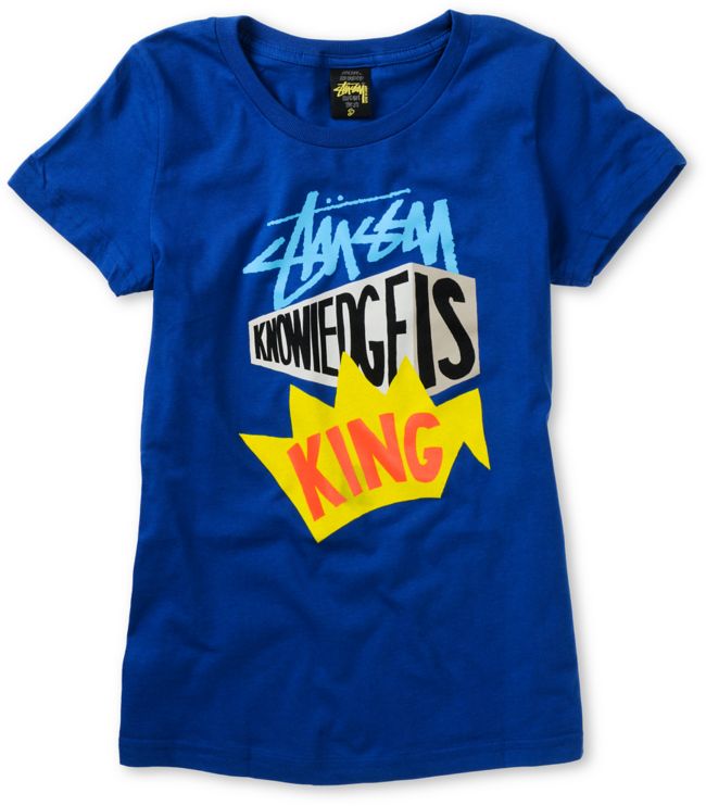 Stussy Girls Knowledge Block Blue Tee Shirt