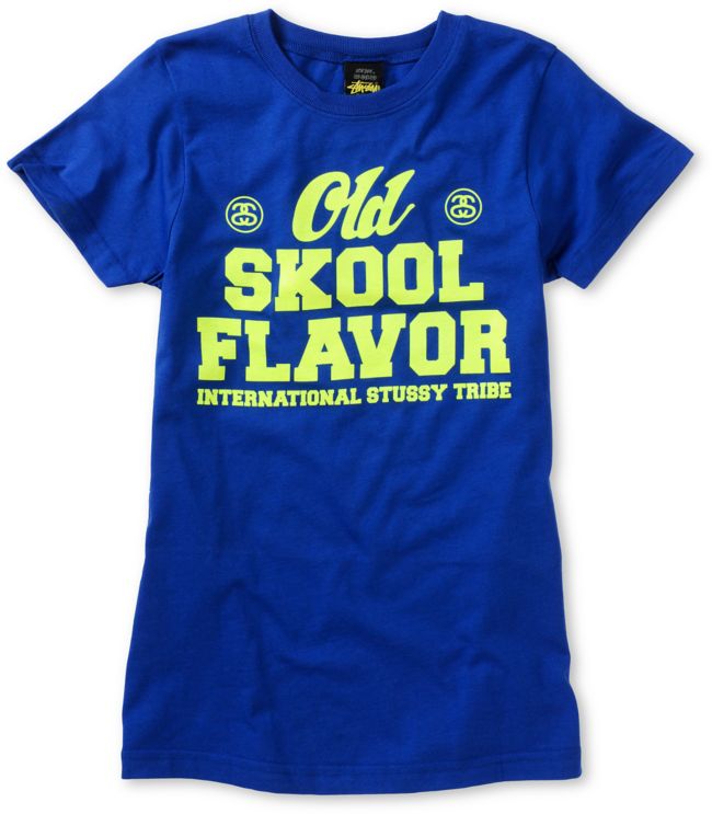 Stussy Girls Old Skool Collegiate Blue Tee Shirt